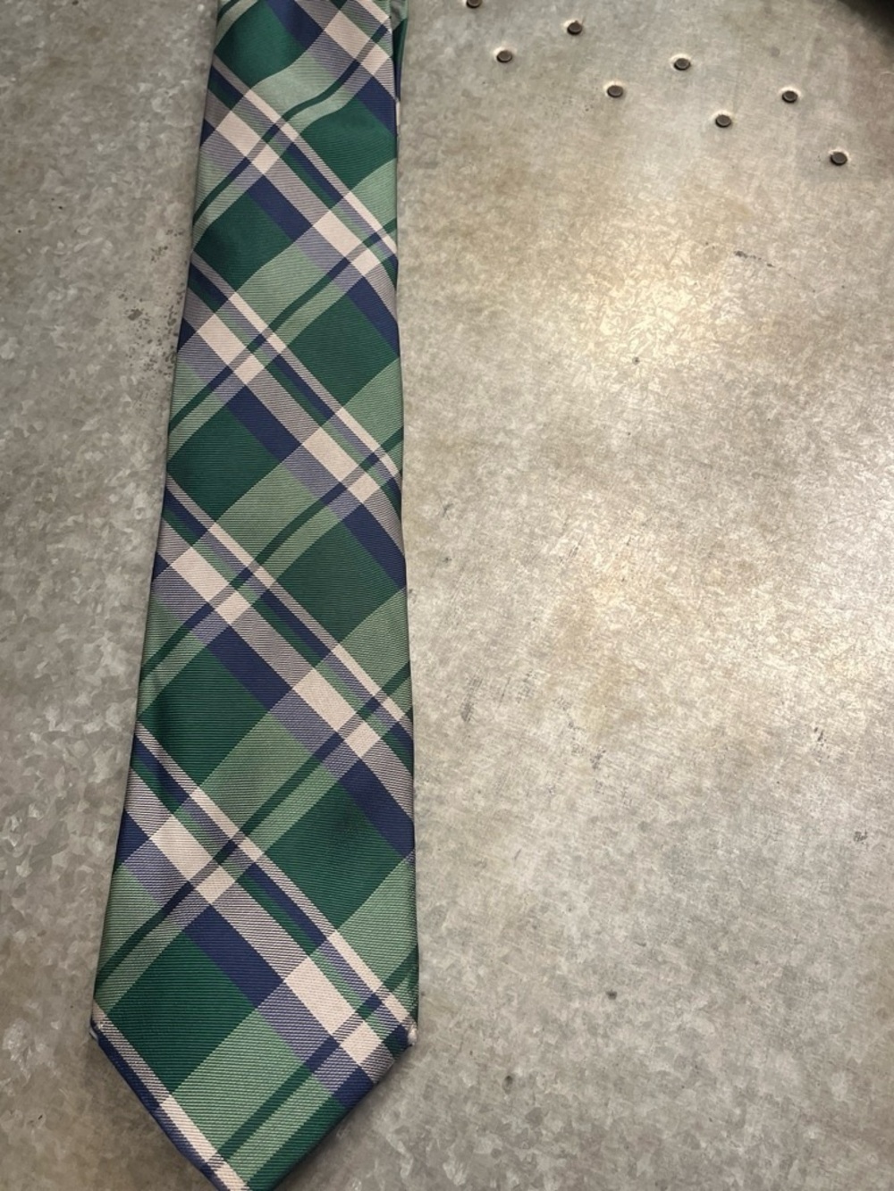 Tommy Hilfiger Green Plaid Tie with Navy and Cream Stripes